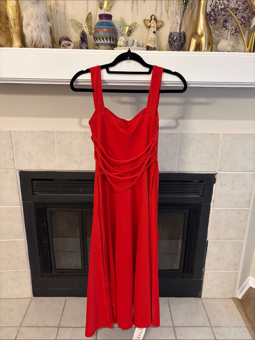 Red Sleeveless Midi Dress with Draped Front Detail